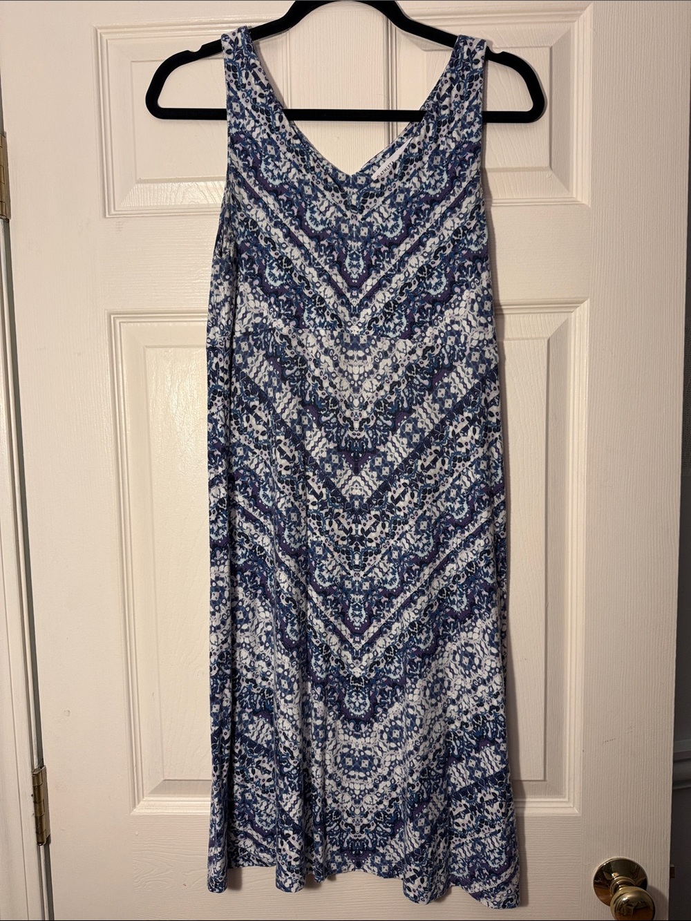 Athleta Sleeveless V-Neck Blue, Purple and white Patterned Dress
